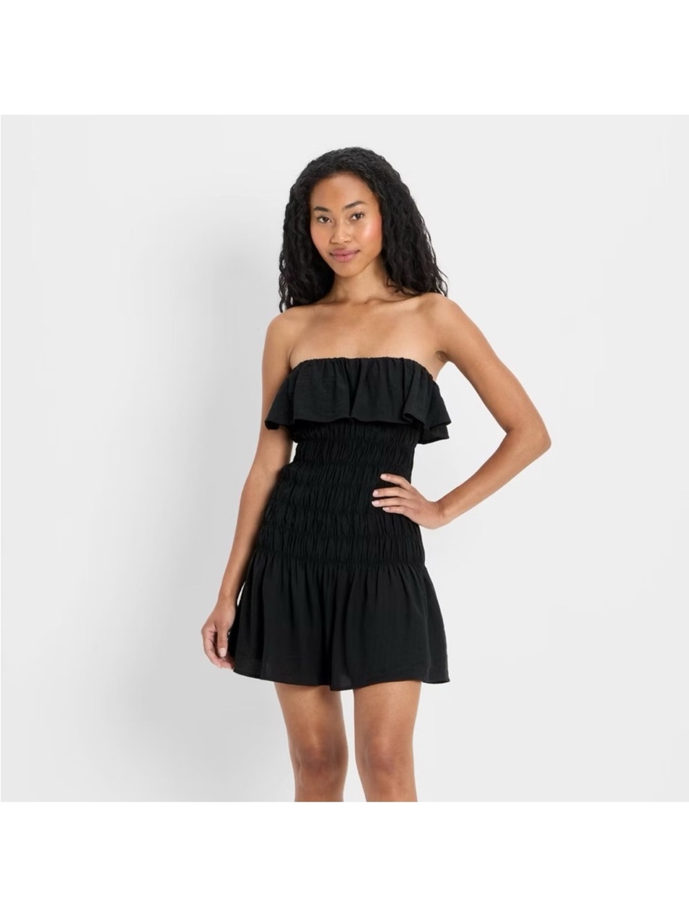 Black Smocked Ruffle Sundress with Adjustable Straps